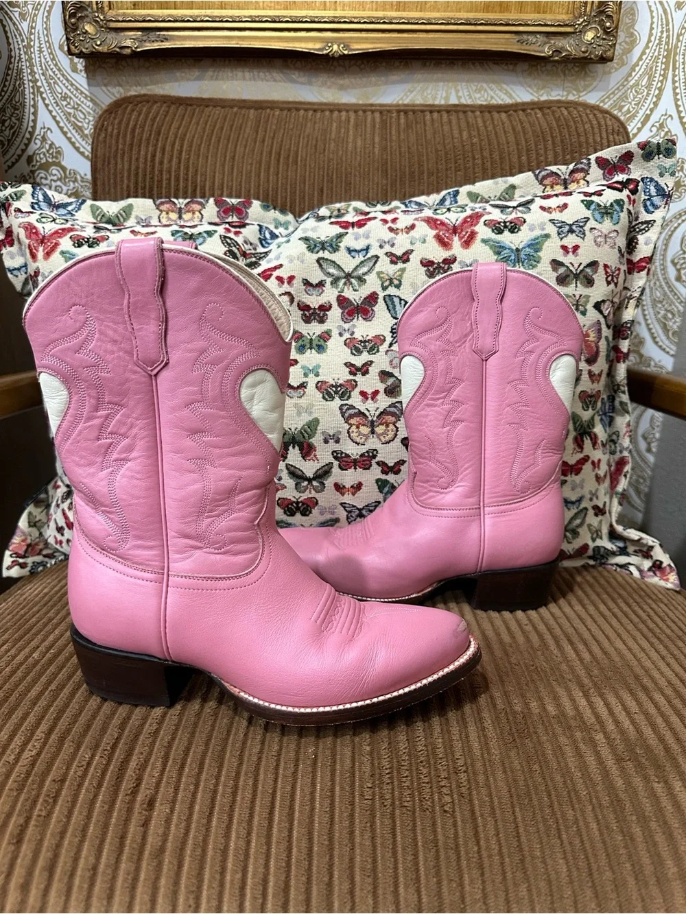 City Boots Pink Heart Cowboy Boots Girls Size 1 Handmade Leather Western Boots